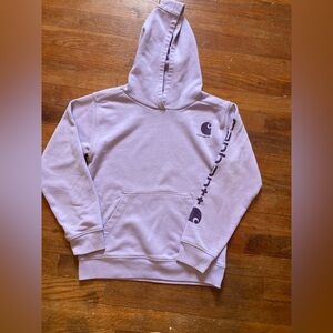 Carhartt Purple Girls Hoodie Size Small 8 Spellout Logo Youth Kids Pocket Hood